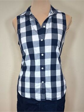J. Crew Factory Sleeveless Button-Down Shirt, Navy & White Gingham, 0 Petite